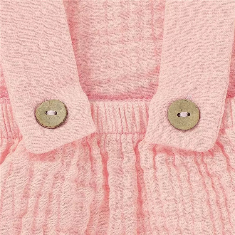 Super Cute Snap Crotch Muslin Suspenders Baby Girls Romper Organic Cotton